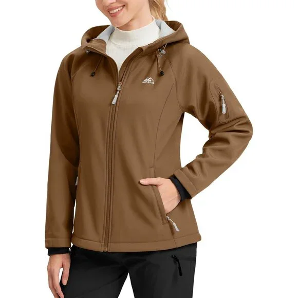 Women's Brown Fleece Lined Fabric Winter Warm Windproof Vest Hooded Jacket Coat - Picture 2 of 6